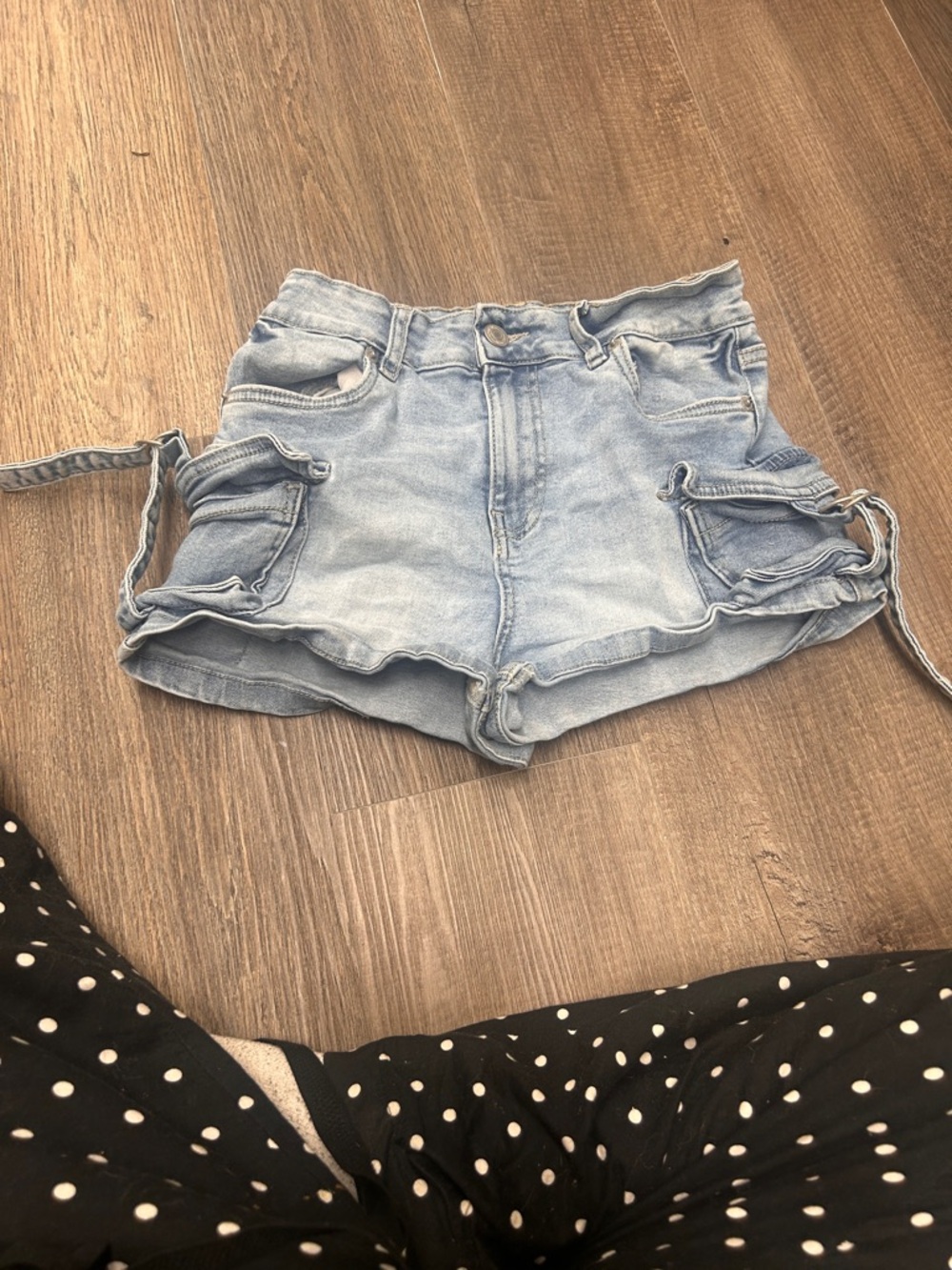 refuge Light Wash Denim High-Rise Cargo Shorts